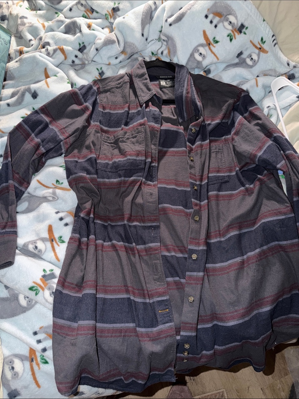 Carhartt Men's Long Sleeve Button-Up Striped Flannel Jacket - Gray & Navy
